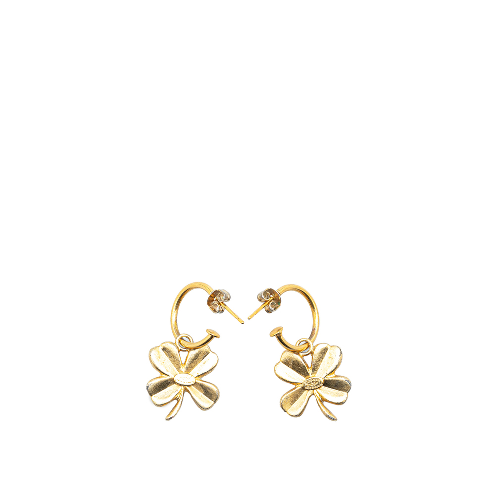 Pre-Loved Chanel Gold Plated Clover Hoop Push Back Earrings - Picture 2 of 6